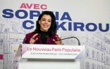 La candidate Insoumise à la mairie de Paris, Sophia Chikirou, fait une déclaration après les résultats du 1er tour des municipales, le 15 mars 2026 à Paris