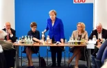 La chancelière allemande Angela Merkel lors d'une réunion avec les dirigeants de la CDU, le 2 juillet 2018 à Berlin