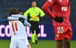 La joie des joueurs de Salzbourg, après avoir ouvert le score à domicile face au Séville FC, lors de la 6e journée du groupe G de la Ligue des Champions, le 8 décembre 2021