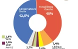 Résultats quasi-complets en % des voix pour chaque parti 