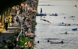 Des personnes se rafraîchissent au bord du canal Dortmund-Ems à Dortmund, dans l'ouest de l'Allemagne, le 26 juin 2026, lors d'un épisode de canicule en Europe