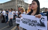 Rassemblement en soutien à Oleg Sentsov en grève de la faim, à Kiev en Ukraine, le 13 juillet 2018