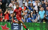 L'ailier de Toulouse Matthis Lebel inscrit un essai lors des prolongations en finale de la Champions Cup contre le Leinster, le 25 mai 2024 Ă Londres.
