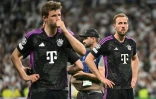 L'attaquant anglais du Bayern Munich Harry Kane (à droite) lors de la demi-finale de Ligue des champions contre le Real Madrid, au stade Santiago Bernabéu de Madrid, le 8 mai 2024