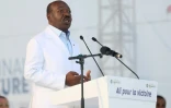 Le président gabonais Ali Bongo Ondimba, lors d'un meeting au stade Nzang Ayong, le 10 juillet 2023 à Libreville
