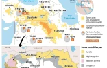 Carte des zones de peuplement kurdes et carte de l'avancée des forces kurdes en Irak et en Syrie.