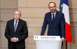 Le Premier ministre Edouard Philippe et le ministre de l'Intérieur Gérard Collomb lors de l'annonce de l'abandon du projet d'aéroport de Notre-Dame-des-Landes, le 17 janvier 2018 à Paris
