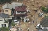 Images aériennes de maison endommagées par les intempéries à Hiroshima le 7 juillet 2018.
