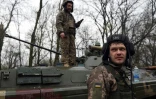 Soldats ukrainiens près de la ligne de front à Izioum, près de Kharkiv, le 18 avril 2022