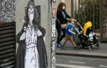 Ouvre de l'artiste Combo, dans une rue de Paris le 21 avril 2020