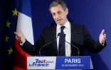 Nicolas Sarkozy lors de l'allocution prononcée au soir de sa défaite au premier tour de la primaire de la droite et du centre le 20 novembre 2016 à Paris