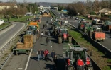 Des agriculteurs bloquent l'autoroute A64 - Toulouse-Bayonne - à hauteur de Carbonne en Haute-Garonne, le 20 janvier 2024