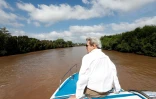 Le secrétaire d'Etat américain John Kerry sur le delta de la rivière Mekong le 14 janvier 2017