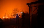 Des pompiers tentent de protéger des maisons d'un incendie de forêt à Saumos, le 12 septembre 2022 en Gironde, dans le sud-ouest de la France