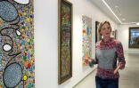 L'artiste belge Delphine Boël, fille illégitime de l'ancien roi Albert II, expose ses oeuvres le 15 août 2020 dans la galerie de Guy Pieters, à Knokke, en Belgique