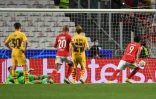 L'attaquant uruguayen de Benfica Darwin Nunez ouvre le score face à Barcelone, lors de leur match de poule de la Ligue des Champions, le 29 septembre 2021 à Lisbonne