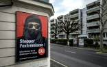 Une affiche de campagne en faveur de l'interdiction de la burqa, le 4 février 2021 à Lausanne