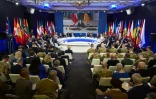 Le président tchèque Petr Pavel intervient par visioconférence lors d'un sommet à Kiev le 24 février 2025 pour le 3e anniversaire de l'invasion russe de l'Ukraine

