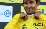 Le Polonais Michal Kwiatkowski maillot jaune de Paris-Nice après la 4e étape, le 13 mars 2019 à Pélussin (Loire) 