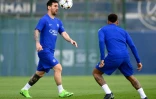 Lionel Messi et Neymar à l'entraînement du PSG à la veille du choc de C1 contre la Juventus le 5 septembre 2022 à Saint-Germain-en-Laye