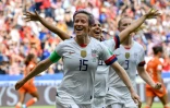 L'Américaine Megan Rapinoe vient de transformer un penaly en finale de la Coupe du monde contre les Pays-Bas, le 7 juillet 2019 à Lyon