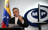 Le procureur général du Venezuela, Tarek William Saab, lors d'une conférence de presse après la certification par la Cour suprême de la réélection du président Nicolas Maduro, le 23 août 2024 à Caracas