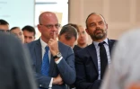 Jean-Michel Blanquer et Edouard Philippe en visite le 30 août 2019 dans un lycée à Le Muy
