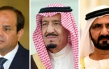 COMBO de photos réalisées le 5 juin 2017, (de G à D) l'Emir du Qatar, Cheikh Tamim ben Hamad al-Thani, le président égyptien Abdel Fattah al-Sisi, le roi Salman d'Arabie saoudite, le Premier ministre de l'UAE Cheikh  Mohammed ben Rachid al-Maktoum et le roi de Barhein Hamad ben Issa al-Khalifa