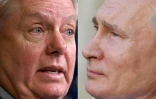 Le sénateur américain Lindsey Graham (à gauche) à Washington le 9 décembre 2019 et le président russe Vladimir Poutine à Rome le 4 juillet 2019