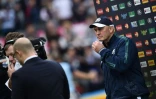 L'entraîneur de l'Ecosse Vern Cotter (d) en conférence de presse après le match contre les Samoa au Mondial, le 10 octobre 2015 à Newcastle