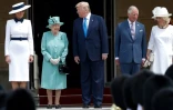 La Première dame des Etats-Unis Melania Trump, la reine d'Angleterre Elizabeth II, le président américain Donald Trump, le prince Charles et son épouse Camilla lors de la cérémonie donnée à Buckingham Palace pour accueillir le locataire de la Maison Blanche, le 3 juin 2019