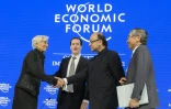 La directrice du FMI Christine Lagarde, les ministres britannique, George Osborne, et indien, Arun Jaitley, des Finances le 23 janvier 2016 à Davos