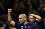 Le demi-de-mêlée français Maxime Lucu, doublure d'Antoine Dupont, lors du match du Mondial contre l'Italie, le 6 octobre 2023 à Lyon