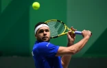 Le Français Jo-Wilfried Tsonga contre le Japonais Yasutaka Uchiyama en Coupe Davis, le 19 novembre 2019 à Madrid 
