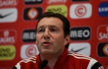 Le sélectionneur belge Marc Wilmots en conférence de presse au stade Magalhaes Pessoa de Leiria (Portugal), le 28 mars 2016