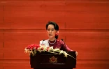 Aung San Suu Kyi lors d'un discours à la nation le 19 septembre 2017 à Naypyidaw