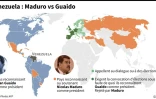 Les positions des pays soutenant Juan Guaido ou Nicolas Maduro comme président du Venezuela, au dimanche 27 janvier