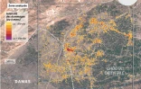 Carte satellite des destructions dans la Ghouta orientale, données au 8 mars selon l'analyse de Masae Analytics