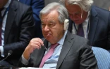 Le secrétaire général de l'ONU Antonio Guterres écoute lors d'une réunion au conseil de sécurité de l'ONU le 18 avril 2024
