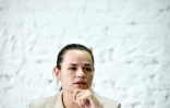 Svetlana Tikhanovskaïa, lors d'une conférence de presse au lendemain du résultat de l'élection présidentielle, le 10 août 2020 à Minsk, au Belarus