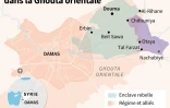 Carte de la Ghouta orientale et de l'enclave rebelle, dont un quart a été repris par le régime syrien.