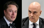 Le patron de X Elon Musk le 13 avril 2024 à Los Angeles (gauche) et le juge de la Cour suprême brésilienne Alexandre de Moraes, le 18 juin 2024 à Brasilia