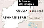 Carte de l'Afghanistan localisant l'attaque contre le bureau des réfugiés à Jalalabad