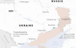 Carte des zones contrÎlées par les forces ukrainiennes et russes en Ukraine au 16 avril 2024 à 19h00 GMT