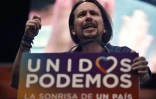 Le responsable du parti Podemos Pablo Iglesias s'adresse à ses partisans lors de son dernier meeting de campagne, à Madrid le 24 juin 2016