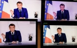 Le président français Emmanuel Macron s'adresse à la nation lors d'une allocution télévisée, le 24 novembre 2020 à Paris