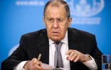 Le ministre russe des Affaires étrangères Serguï Lavrov lors d'une conférence de presse le 14 janvier 2022 consacrée à la diplomatie russe de l'année passée