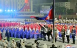 Image diffusée par l'agence nord-coréenne Kcna le 9 septembre 2021 d'une parade des forces paramilitaires et de sécurité publique à Pyongyang à l'occasion du 73e anniversaire de la fondation de la République démocratique populaire de Corée