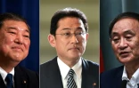 Les candidats Ă la succession de Shinzo Abe, Shigeru Ishiba, Fumio Kishida et Yoshihide Suga, sur un montage de photos