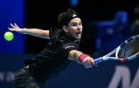 Dominic Thiem pendant son match contre Novak Djokovic, le 21 novembre 2020 à Londres